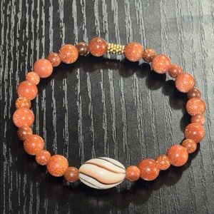 REESELYN CREATIONS Handcrafted Sandstone/Goldstone & Swirl Bead Stretch Bracelet